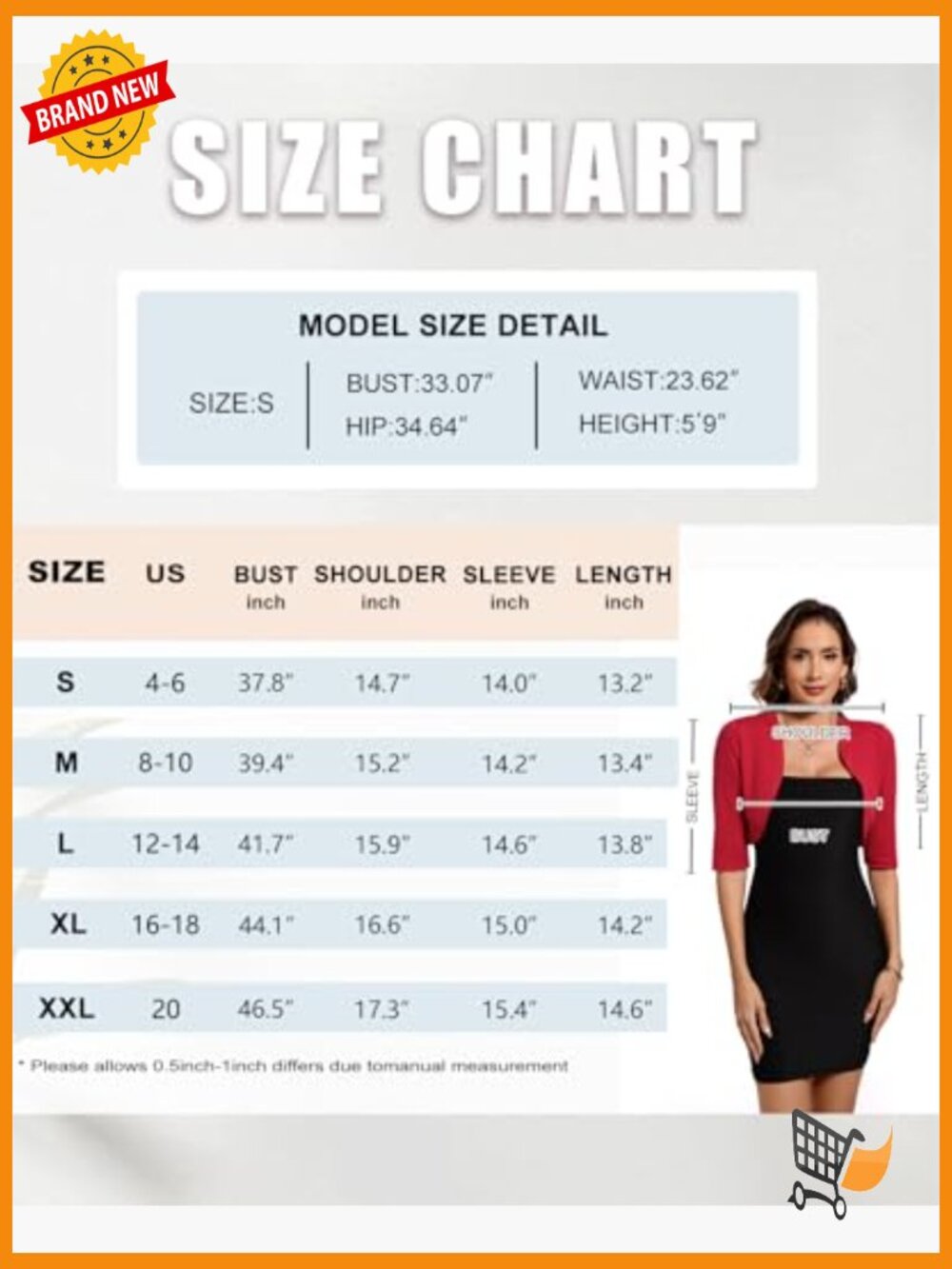 3/4 Sleeve Open Front Cropped Cardigan Bolero Shrug Top - Picture 7 of 7